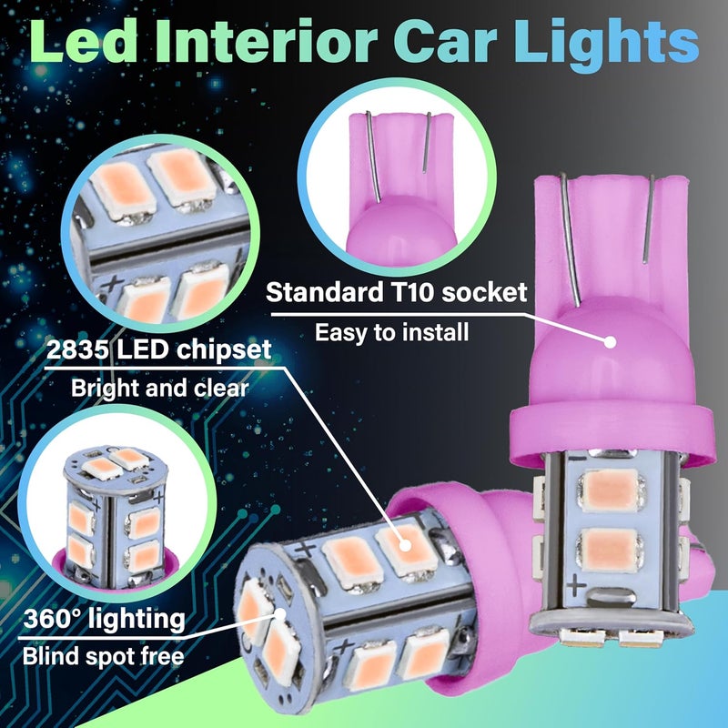ecocstm 24 PCS Interior Led Dome Lights for Cars, 194 T10 DE3175 578 31mm 42mm Bombillas Led Para Carro, Alla Lighting for Car Map License Plate Door Side Marker Cornering Trunk Light (Purple) - Image 3